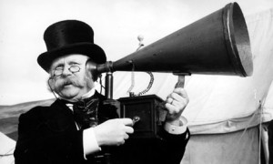 Man uses an ear trumpet